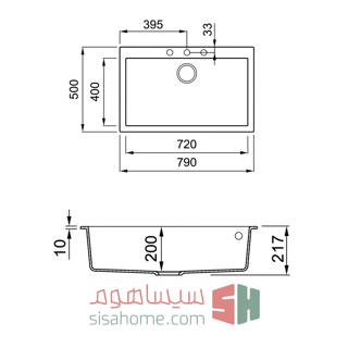 سینک گرانیتی تک لگنه ابعاد 50 در 78