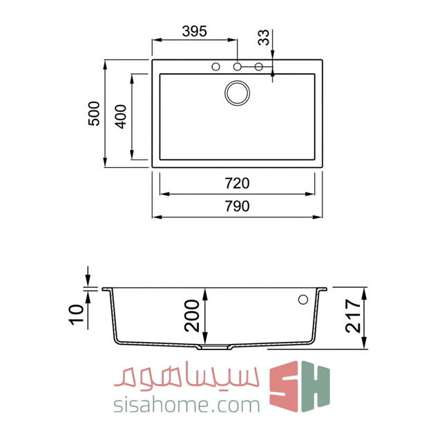 سینک گرانیتی تک لگنه ابعاد 50 در 78